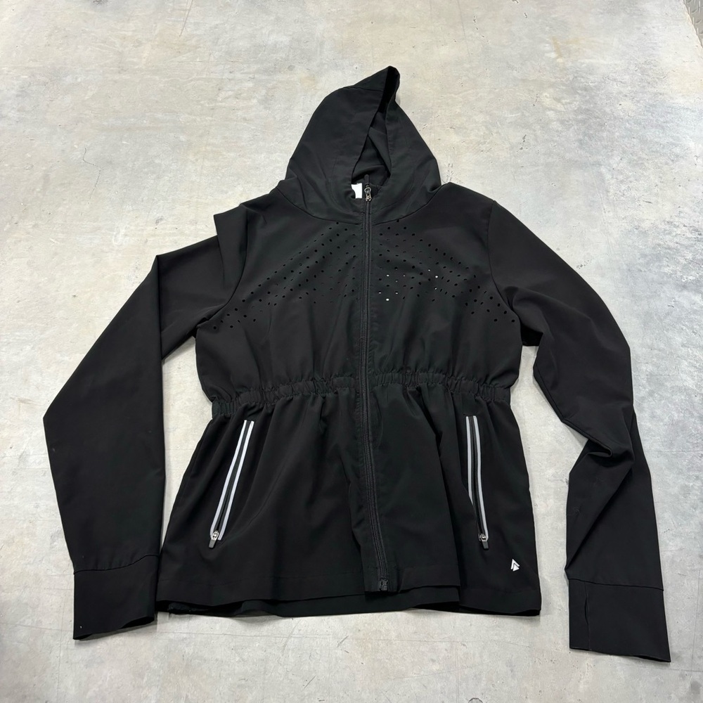 Cali‎ Sport Womens Black Full Zip Hooded Mesh Long Top Jacket Size Large